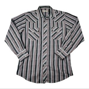 Roper Men's Western Pearl Snap Long Sleeved  Striped Shirt Size Large Grey Red